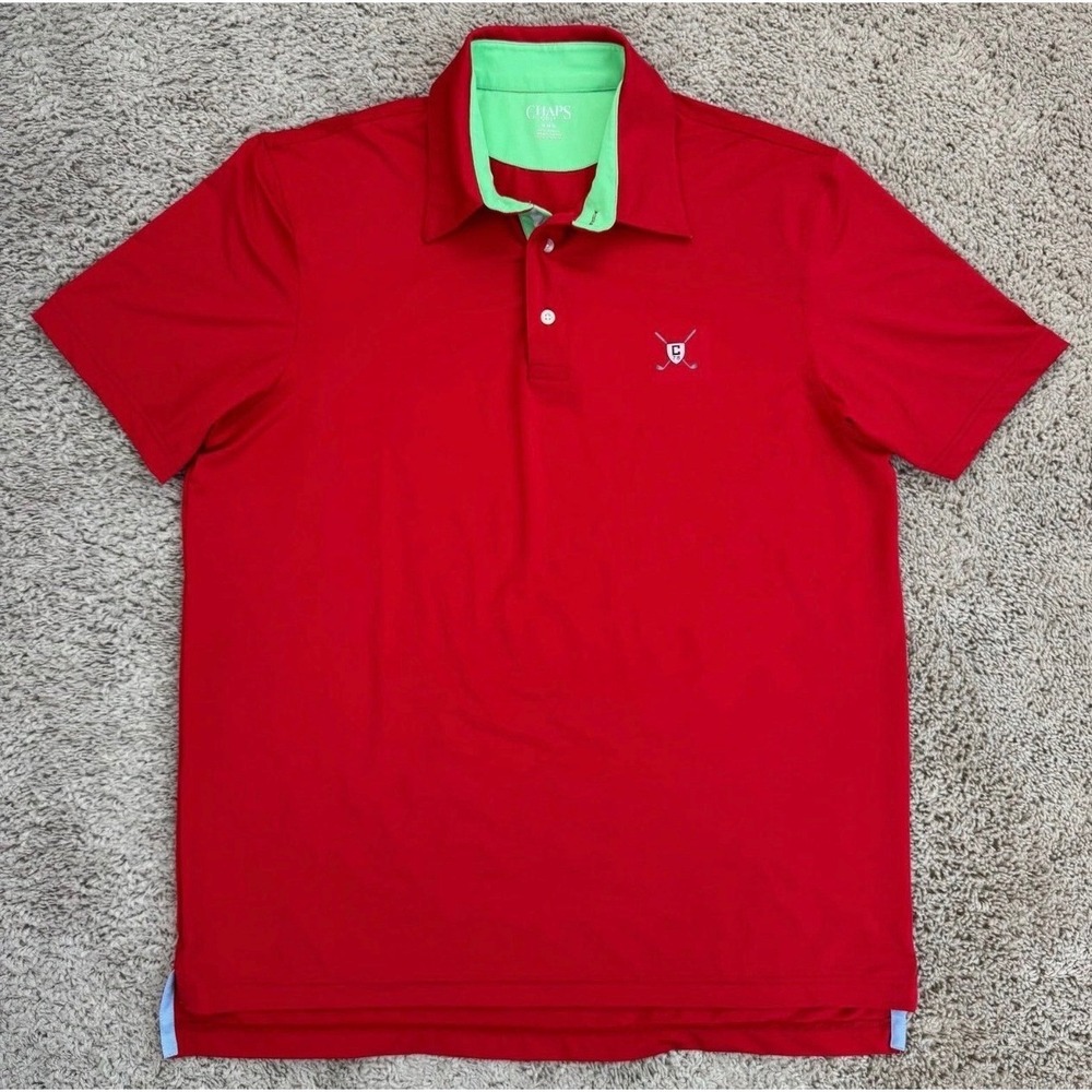Chaps Golf Performance Polo Mens M Red Shirt Short Sleeve Green Contrast Top
